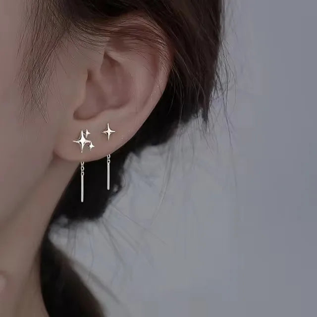 VENTFILLE Gold Star Stud Earrings | Asymmetrical 925 Silver Fashion Jewelry for Women