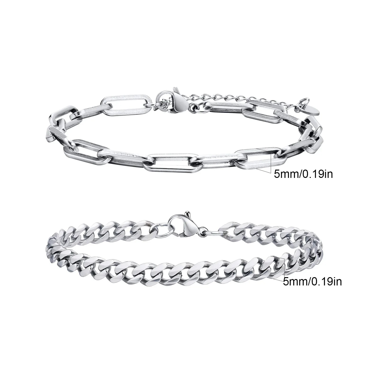 Men's Stainless Steel Chain Bracelets Set | 2pcs Silver Gold Black Twist Rope & Cuban Link