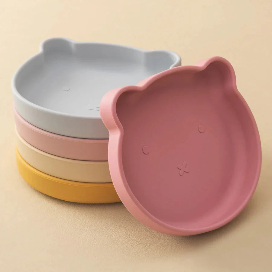 Silicone Baby Dishes Suction Plate Cartoon Bear Shape Tableware