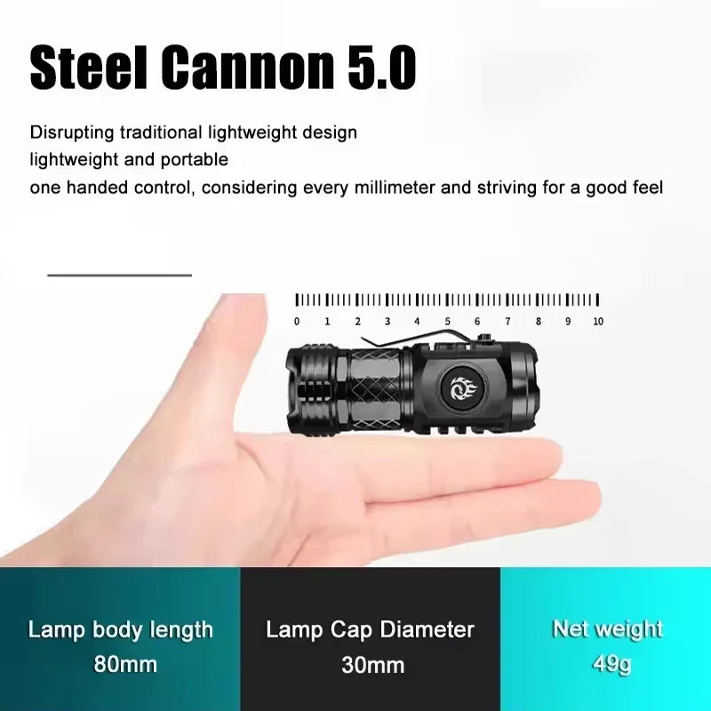 Mini Tactical Torch Super Bright 3 LED Flashlight | Type-C Rechargeable Camping Light