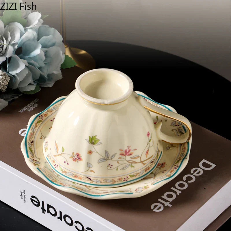 DecorBites™ Elegant Floral Ceramic Cup & Saucer Set for Dining Table and Coffee Mug