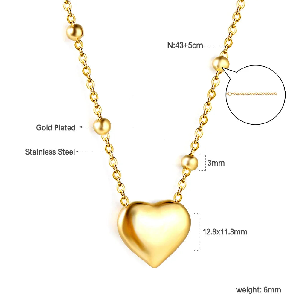 ASONSTEEL Romantic Heart Pendant Necklace | Gold Stainless Steel Choker for Women Gift