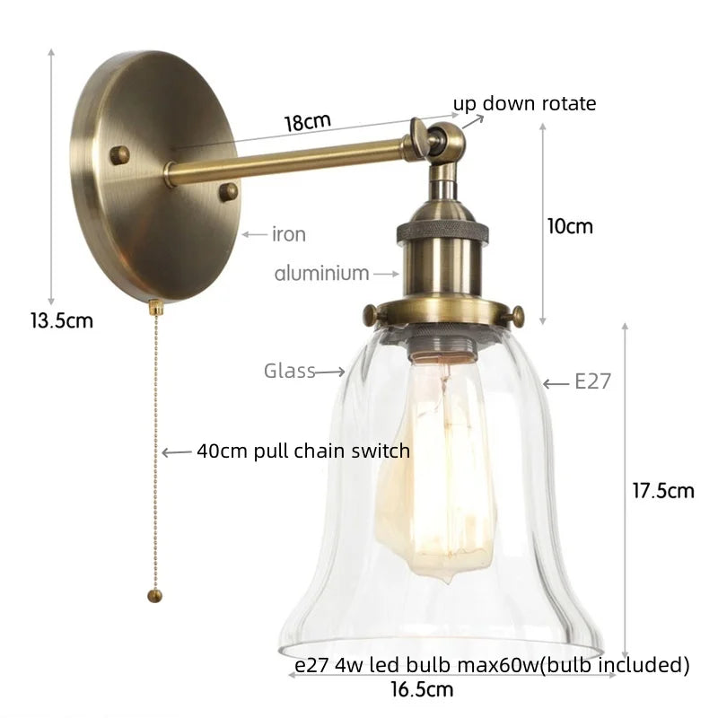 DecorBites™ Industrial Vintage LED Wall Sconce Stair Loft Bedside Lamp Glass Mirror Light