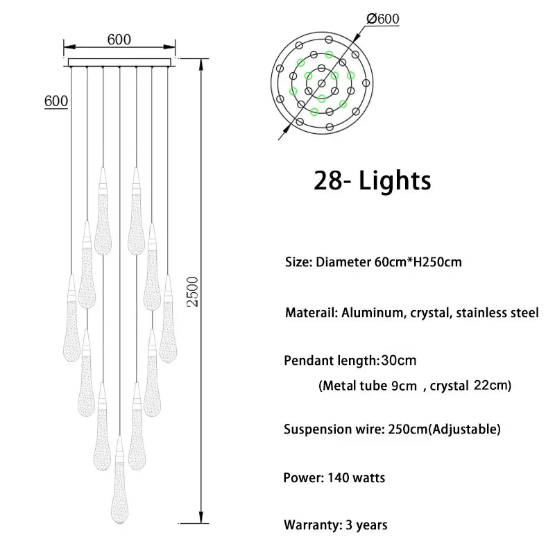 DecorBites™ Gold Crystal Chandelier: Elegant Staircase LED Lighting Fixture for Villa Lobby