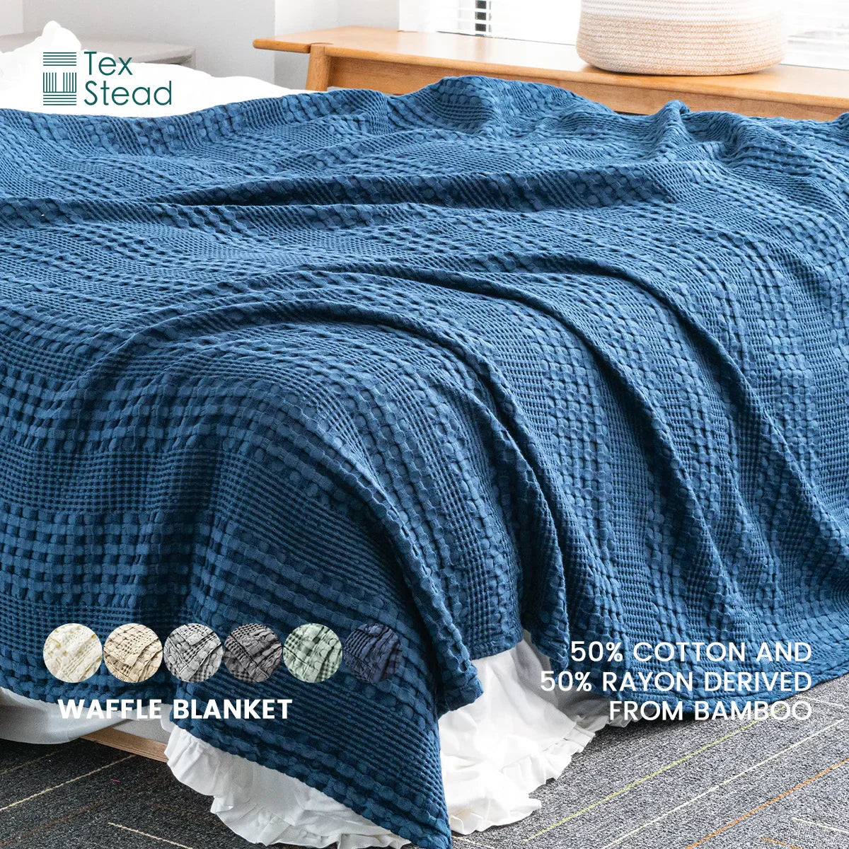 DecorBites™ Bamboo Cotton Waffle Blanket - Lightweight Breathable Blanket