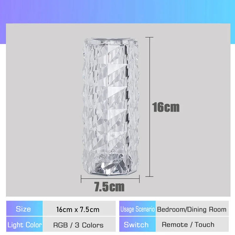 DecorBites™ Crystal LED Night Light, USB Rechargeable Ambient Lamp for Room Decor