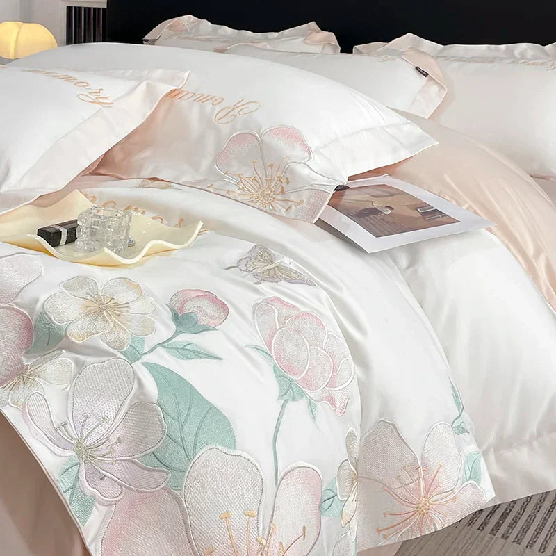 DecorBites™ Embroidered Flowers Butterfly Bedding Set - 4Pcs