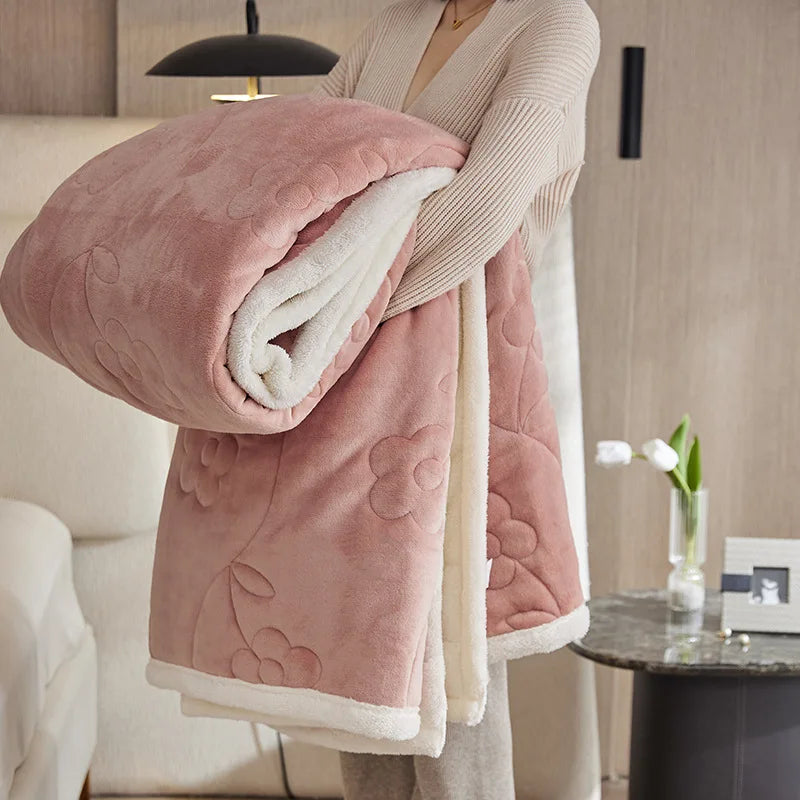 DecorBites™ Cozy Three-Layer Lamb Wool Sofa Blanket for Autumn & Winter Decor