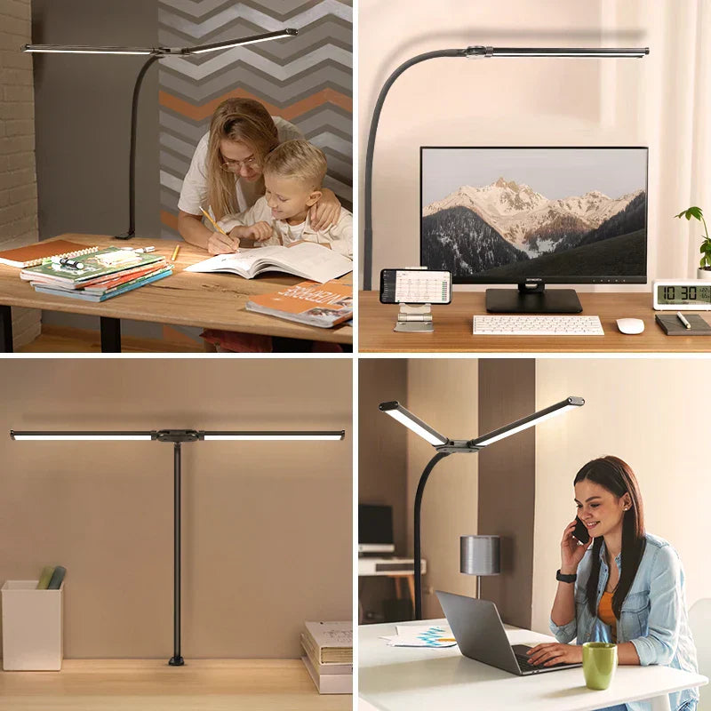 DecorBites™ Double Head LED USB Table Lamp – Stepless Dimmable for Office, Study, Reading