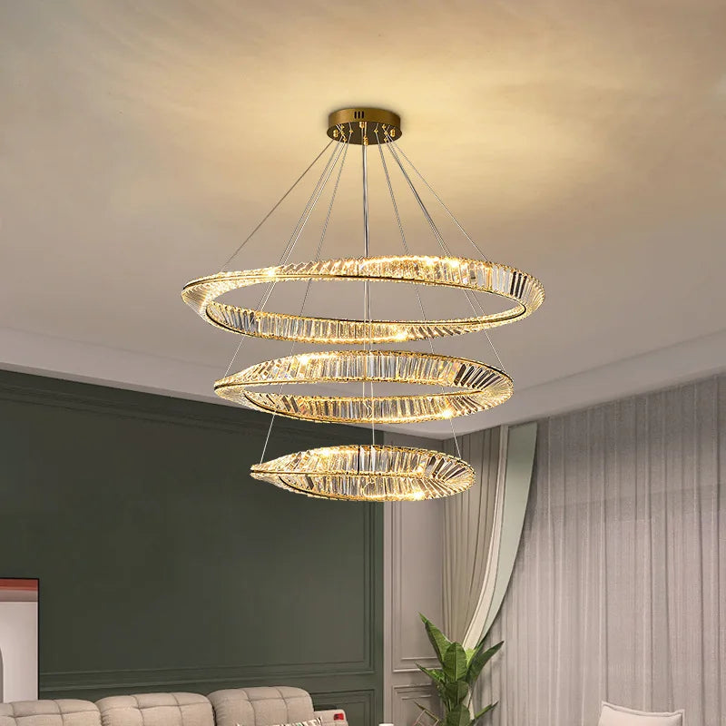 DecorBites™ Irregular Gold Steel LED Pendant Light with Dimmable K9 Crystals