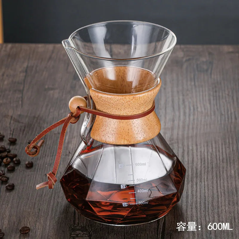 DecorBites™ Diamond Glass Hand Brew Coffee Maker Pot for Espresso Drip Cup Brewing