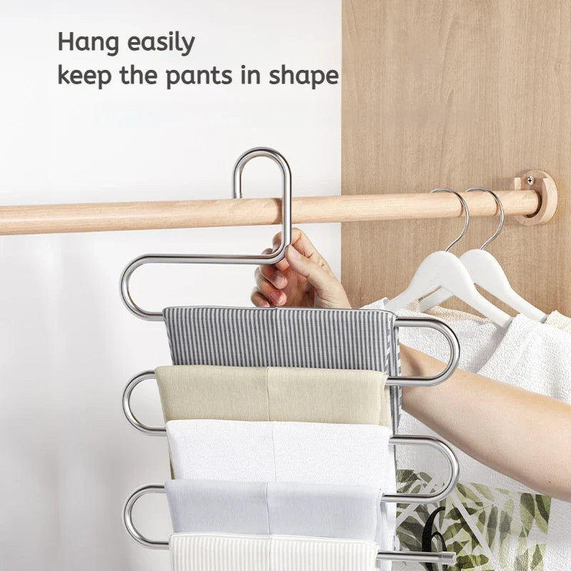 5-Layer Stainless Steel Pant Rack | Multifunctional Non-Slip Clothes Hanger