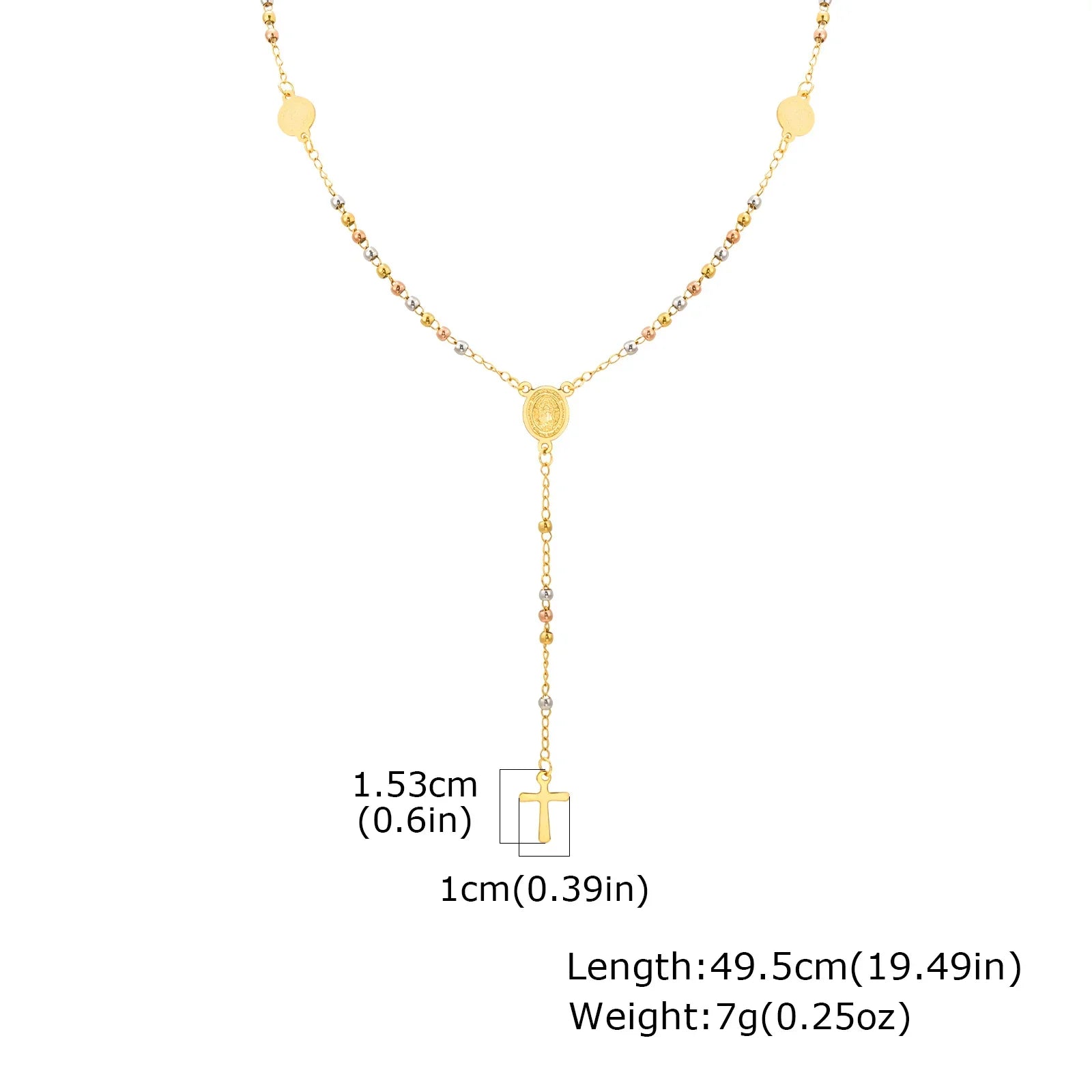 Prjewel Stainless Steel Three-Color Beaded Cross Pendant Y-Necklace | Faith-Inspired Fashion Jewelry