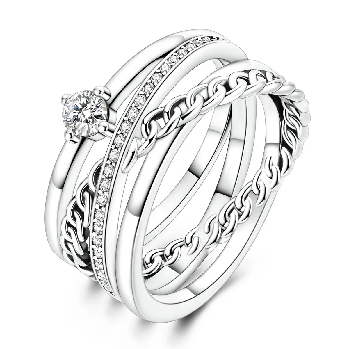 925 Sterling Silver Heart Ring with Cubic Zircon | Geometric Wedding Band for Women