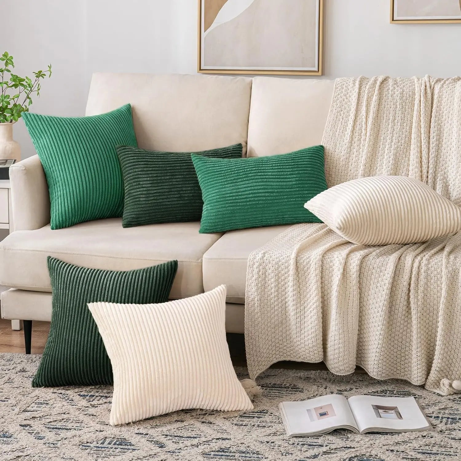 DecorBites™ Corduroy Striped Throw Pillow Covers - Soft Decorative Cushion Cases
