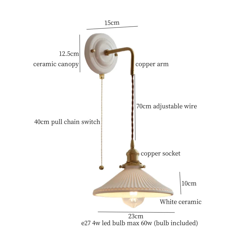 DecorBites™ Adjustable LED Wall Sconce Lamp Stripe Ceramic Copper Mirror Bedside