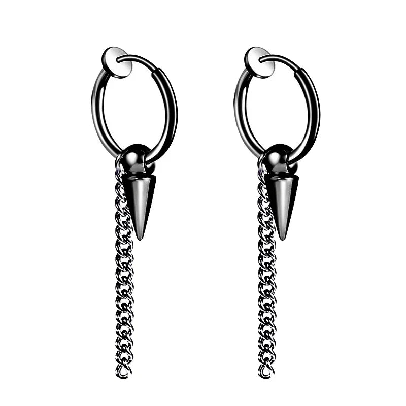 Black Arrow Punk Stainless Steel Stud Earrings | Unisex Gothic Ear Clip Set