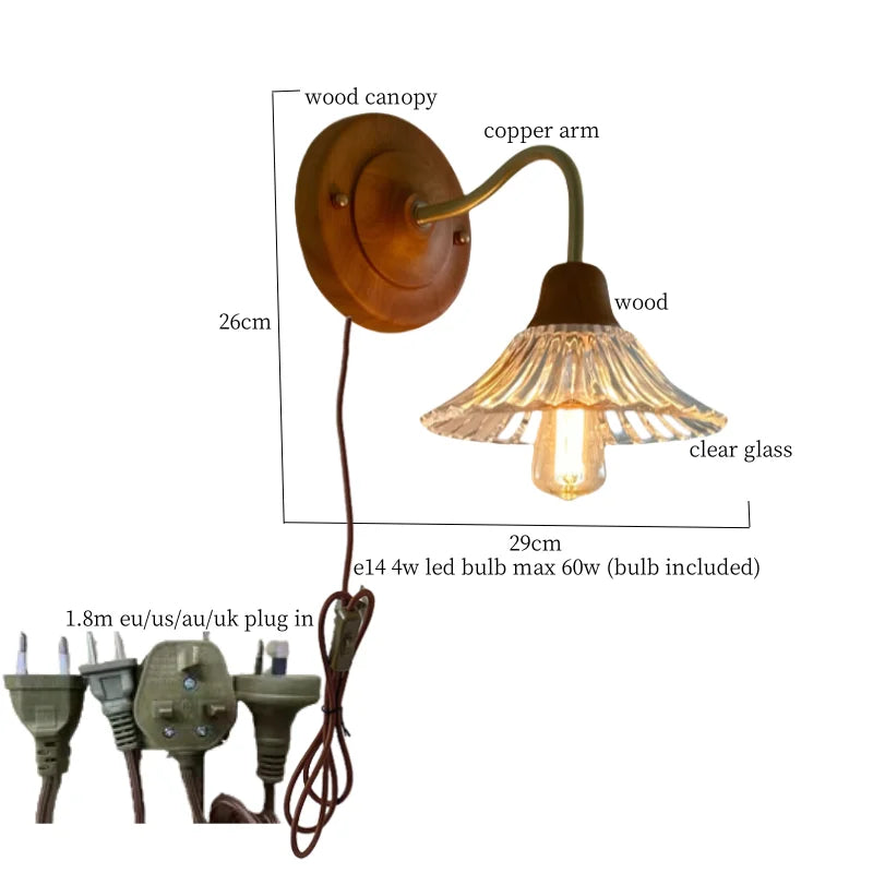 DecorBites™ French Vintage Copper Glass LED Wall Sconce for Bedroom Living Room Mirror