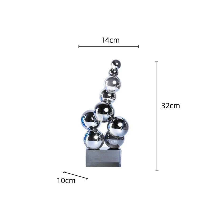 DecorBites™ Geometric Crystal Sculpture Silver Ball Home Decor Figurine