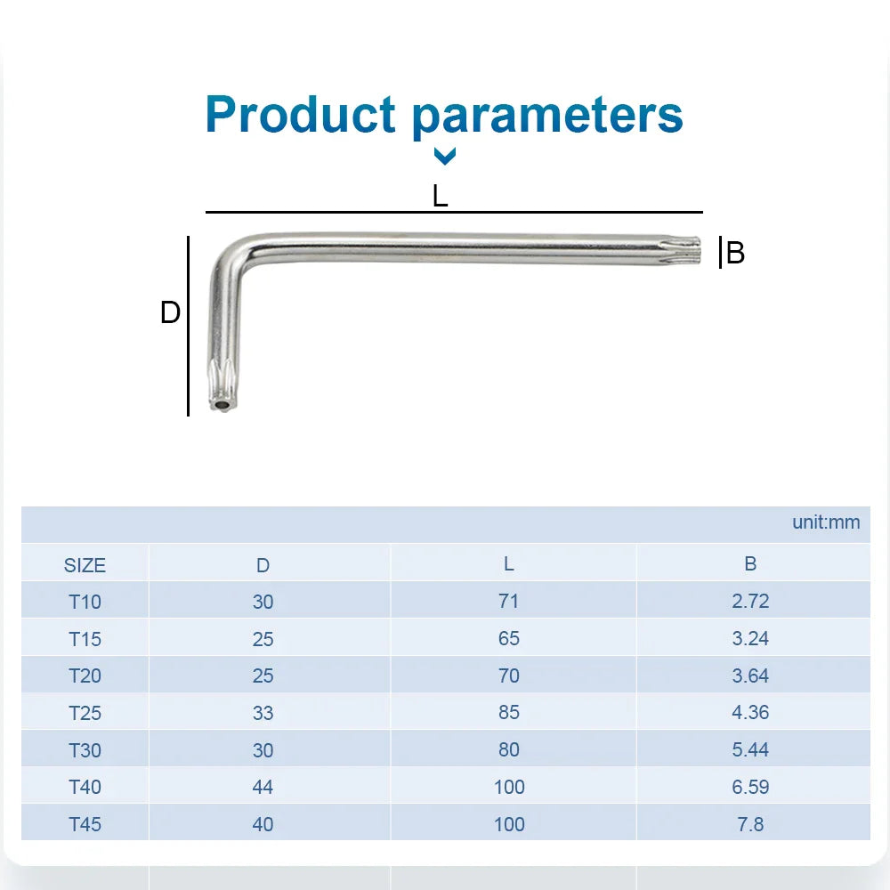 Torx Key Wrench Set L-Type Star Wrenches | Nickel Plated Security Tool Set