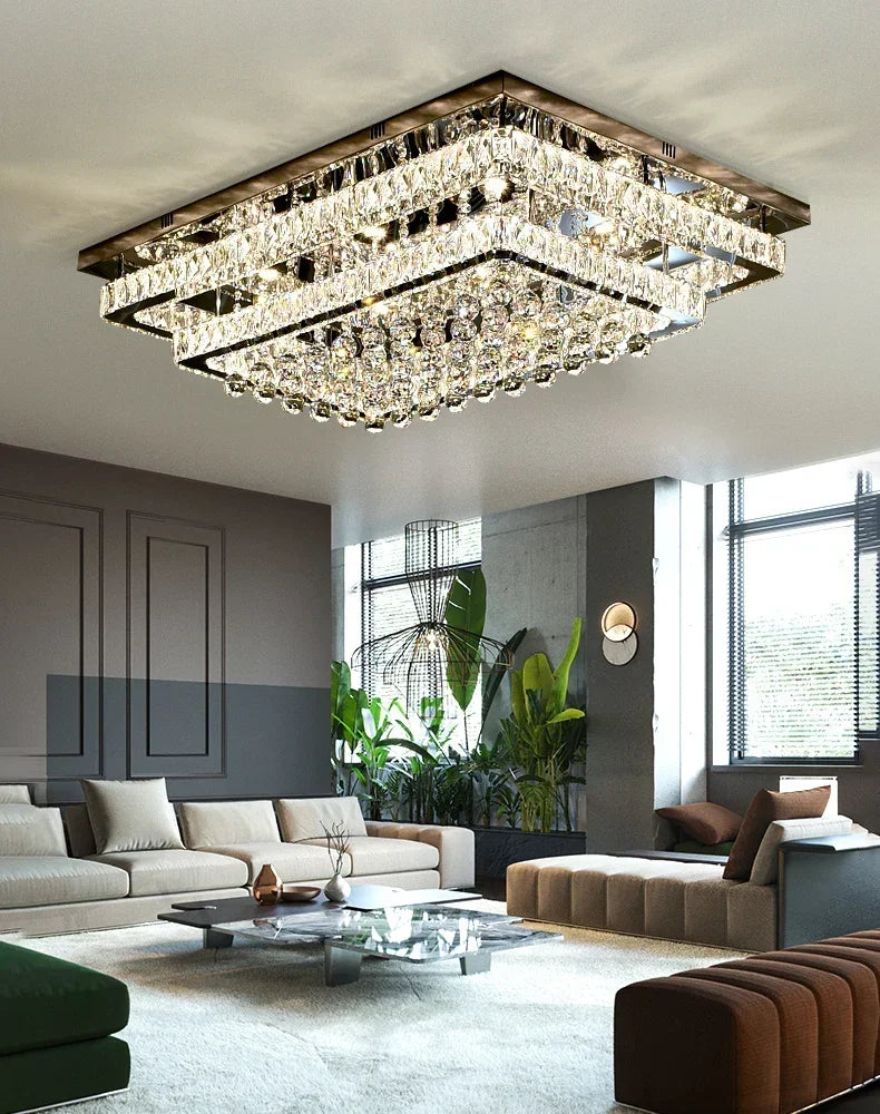 DecorBites™ Crystal LED Chandelier Silver Chrome Remote Control Light