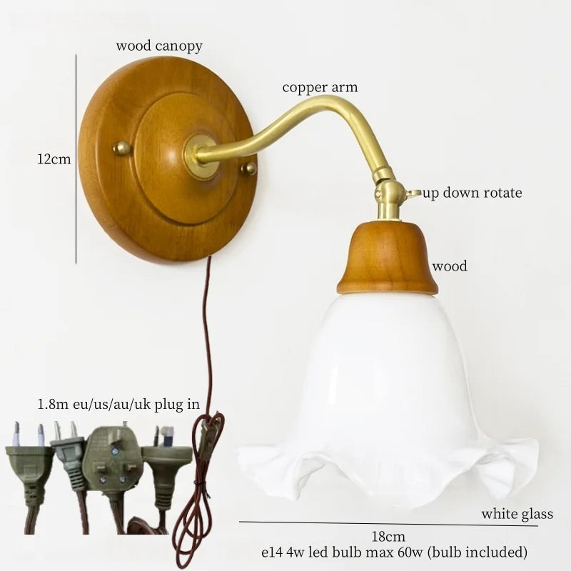 DecorBites™ French Vintage Copper Glass LED Wall Sconce for Bedroom Living Room Mirror