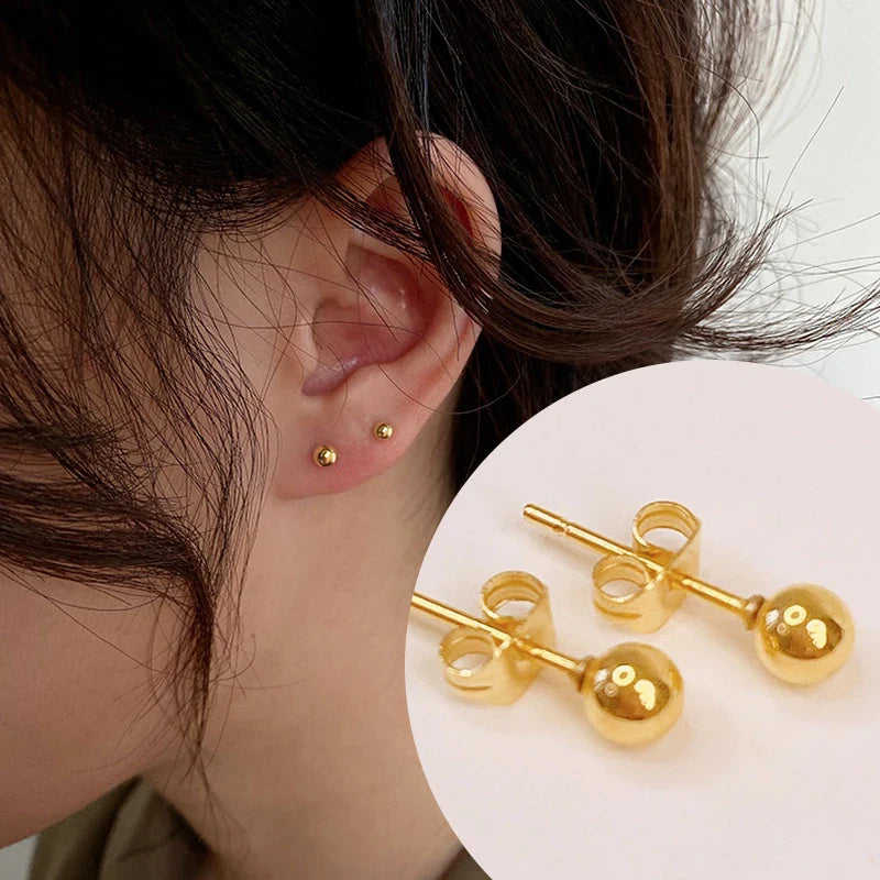 3-7mm Round Ball Stainless Steel Stud Earrings | Unisex Fashion Jewelry Gift