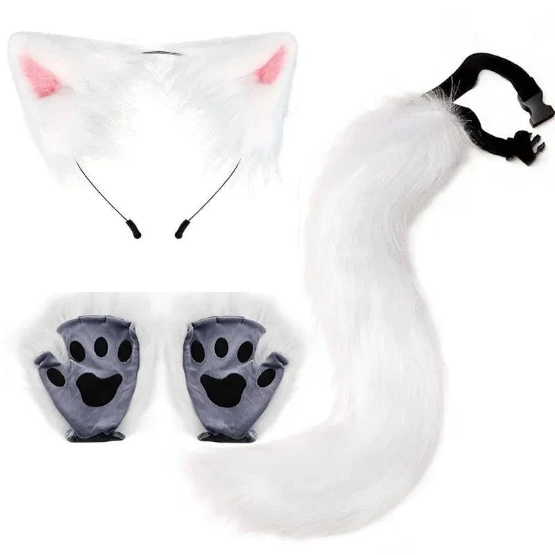 Halloween Fox Tail & Ears Set - Cosplay Costume with Paw Gloves