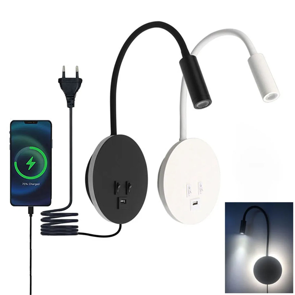 DecorBites™ Corded Gooseneck Wall Sconce with USB Port Switch and Cree LED Backlight