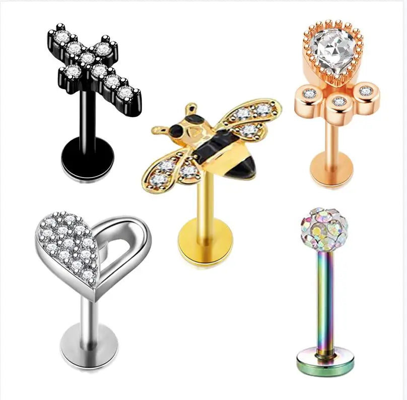 5pcs Tragus Stud Earring Set | Heart CZ Cartilage Piercing Jewelry