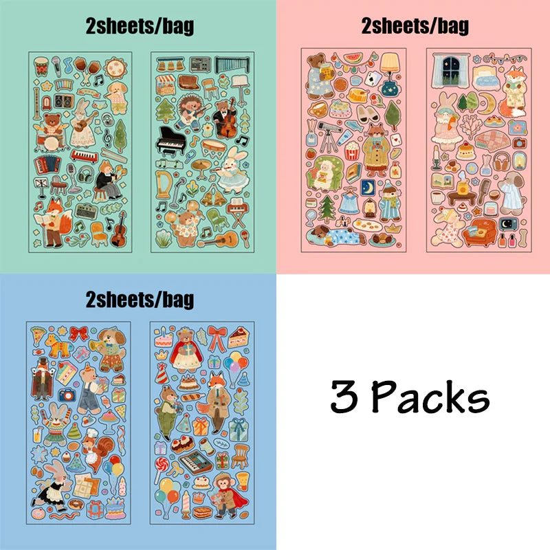 3Packs PET Cartoon Die-Cut Stickers | Journal Decorative Stickers for DIY Scrapbooking and Crafts