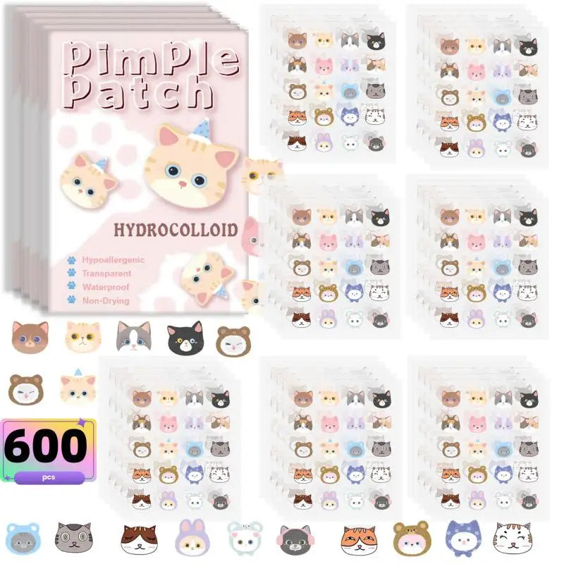 600 Pcs Cat Shaped Acne Patches | Hydrocolloid Pimple Stickers with Cute Design