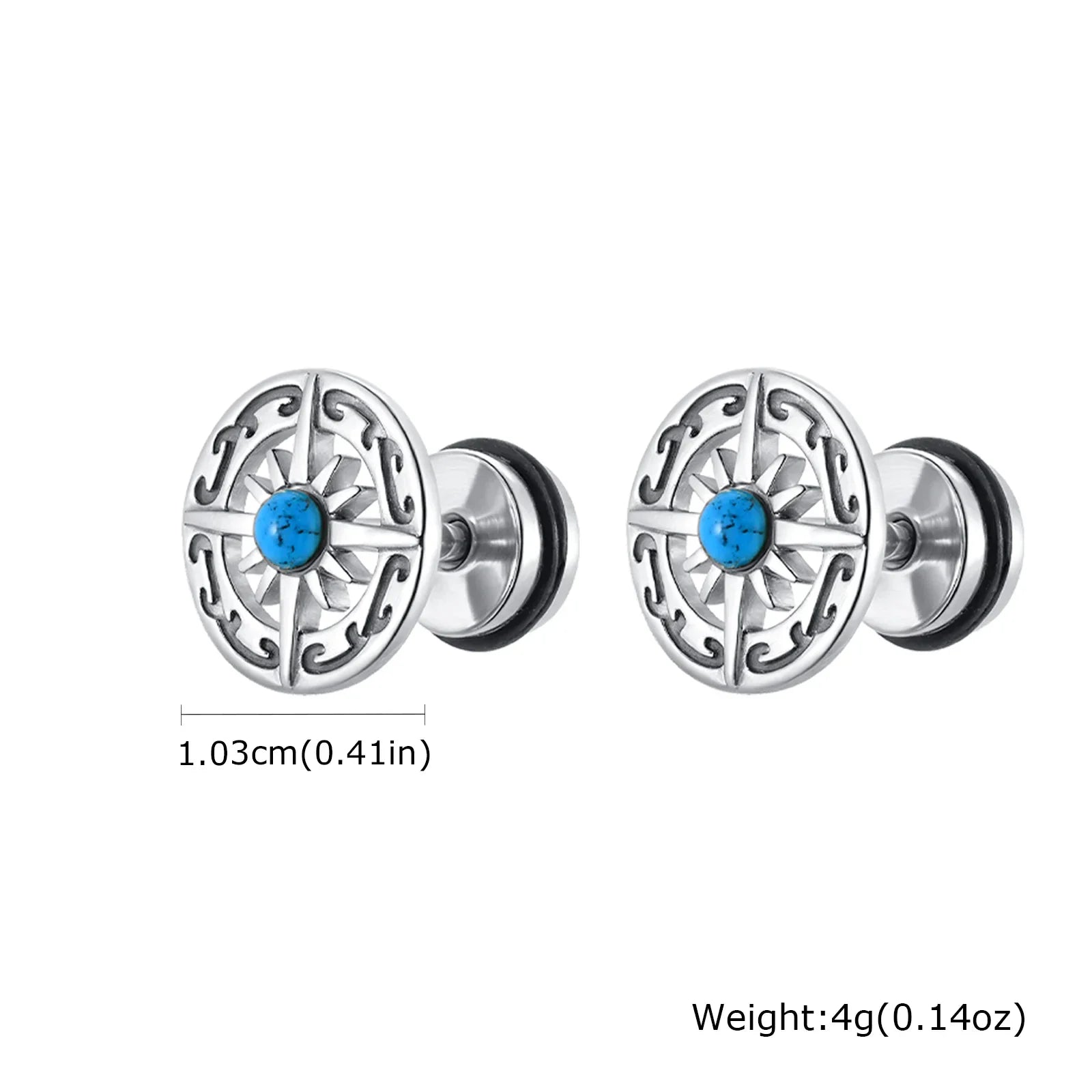 Vintage Men's Compass Stud Earrings | Stainless Steel Eight-Pointed Star Fashion Jewelry