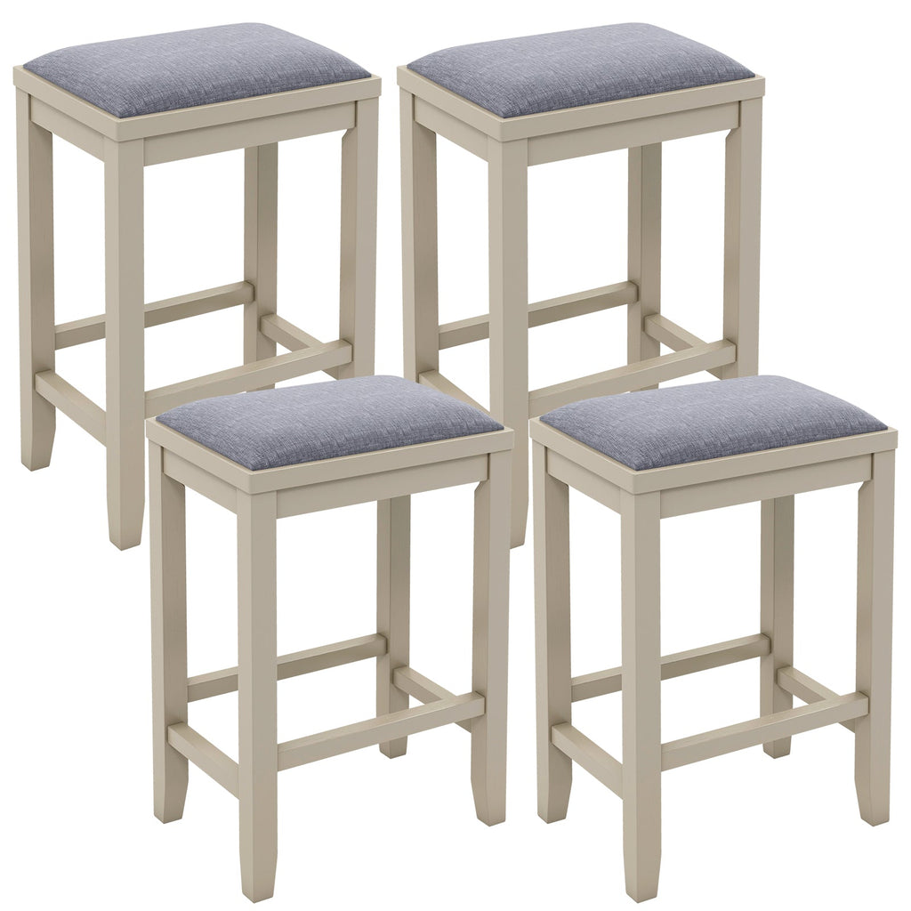 2 Pieces 25 Inch Upholstered Bar Stool Set with Solid Rubber Wood Frame and Footrest