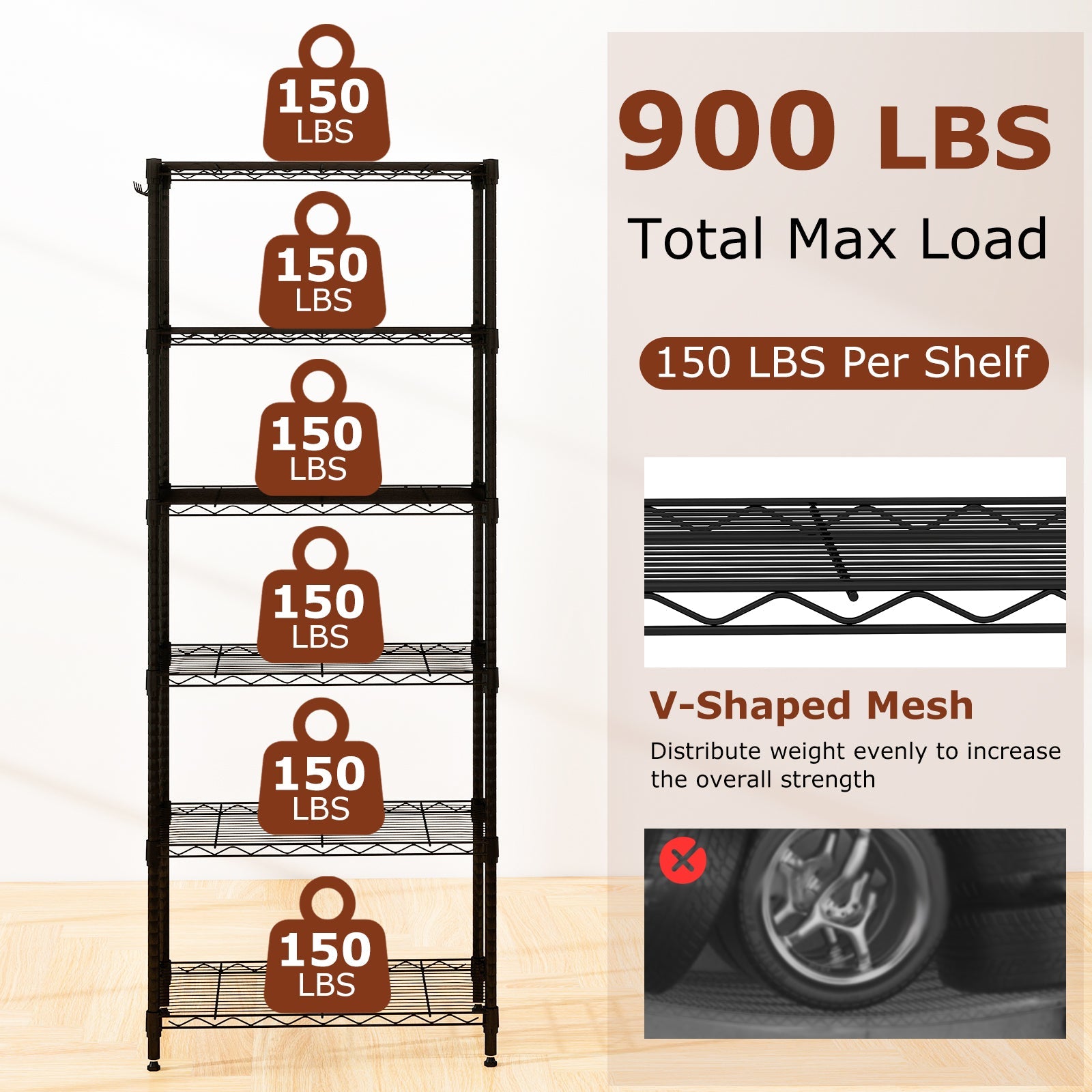Set of 2 4-Tier Metal Storage Shelving Unit with V-Shaped Wire Rack and 1000 LBS Capacity-Black
