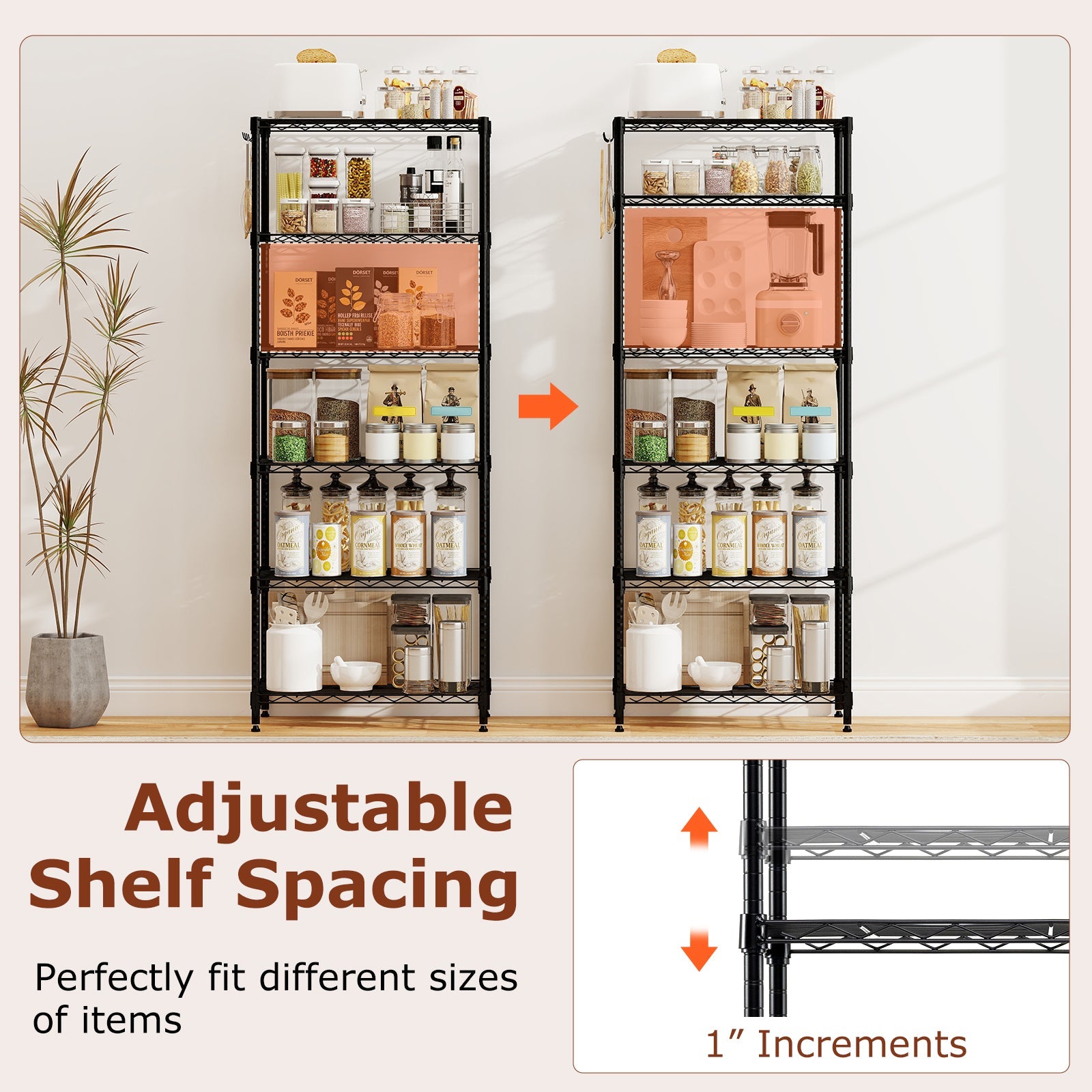 Set of 2 6-Tier Metal Storage Shelving Unit with V-Shaped Wire Rack and 900 LBS Capacity-Black