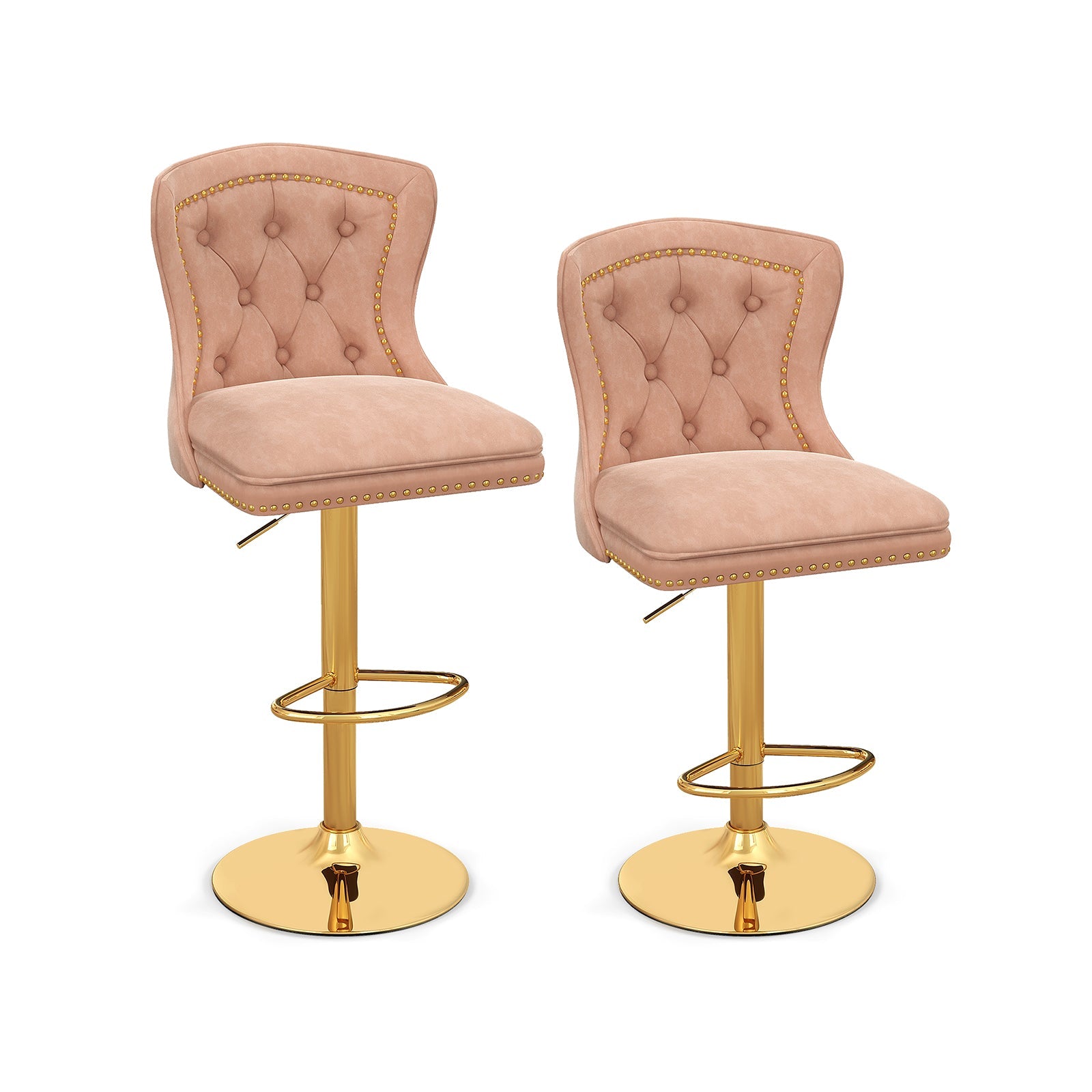 Set of 2 Bar Chairs with Footrest Electroplated Metal Base and Anti-Slip Ring