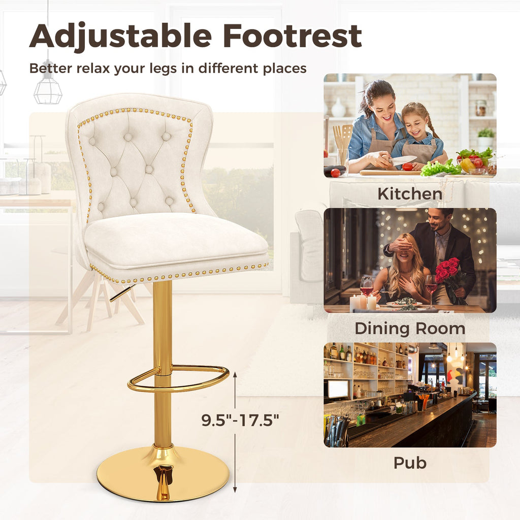 Set of 2 Bar Chairs with Footrest Electroplated Metal Base and Anti-Slip Ring