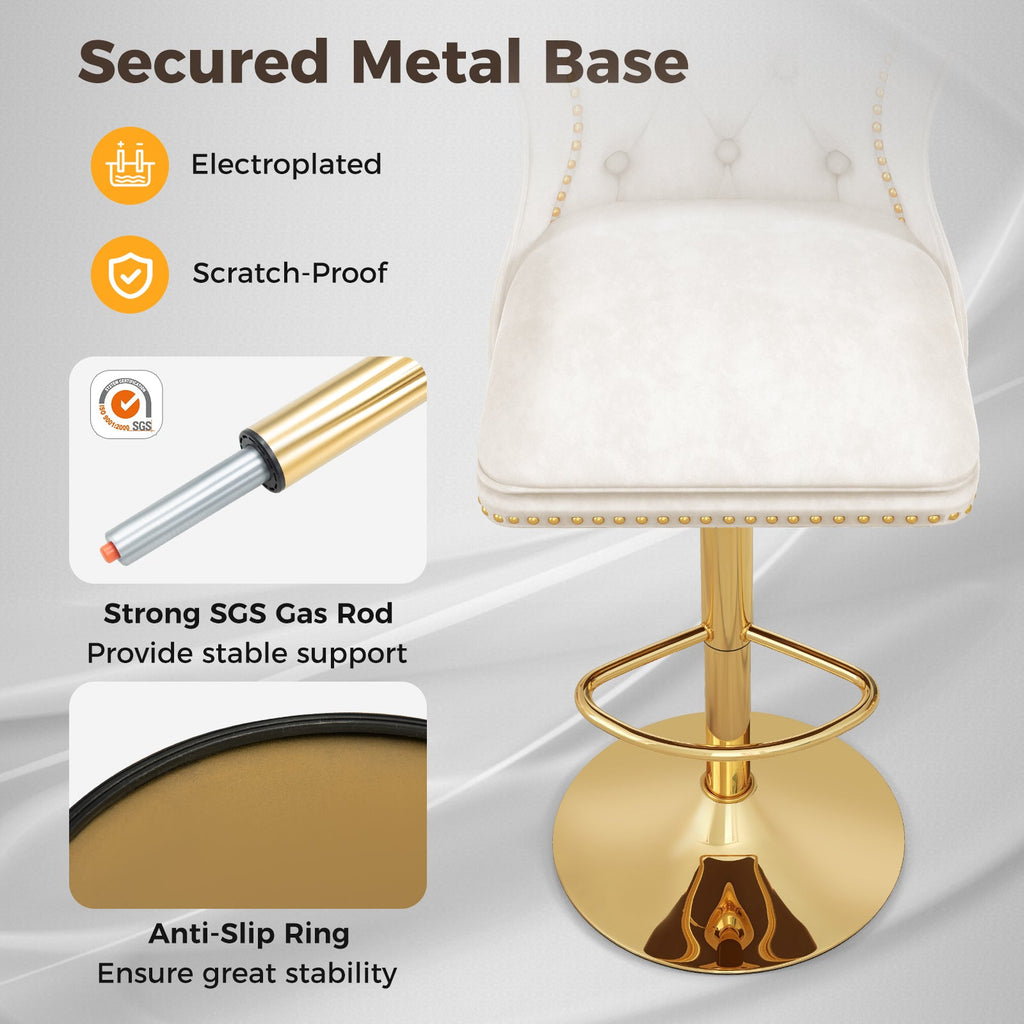 Set of 2 Bar Chairs with Footrest Electroplated Metal Base and Anti-Slip Ring