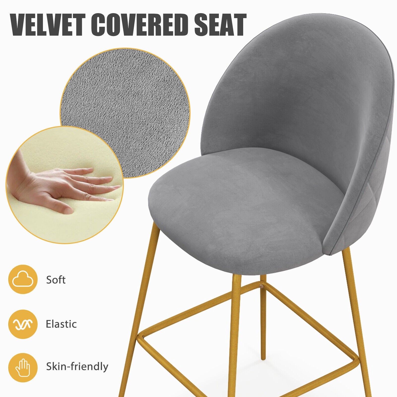 29 Inches Set of 2 Bar Stoolswith Padded Seats-Gray