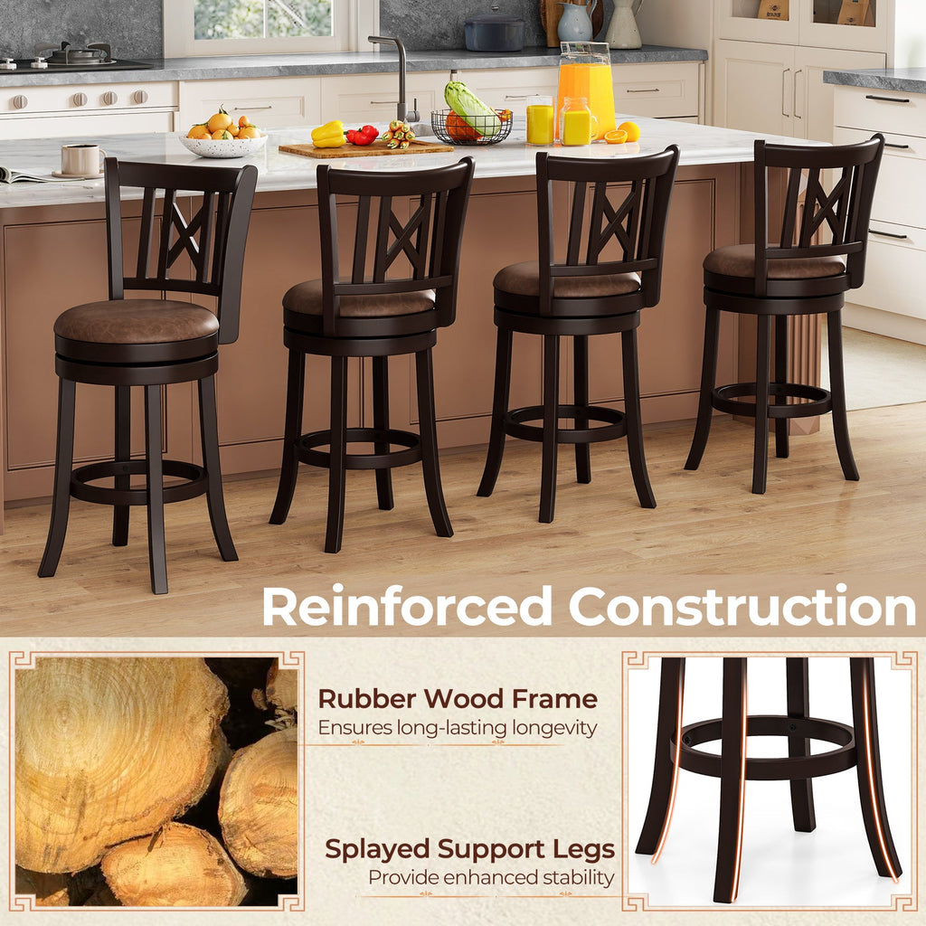 Set of 2 Bar Stools Swivel Bar Chairs with Footrest and Hollowed Backrest