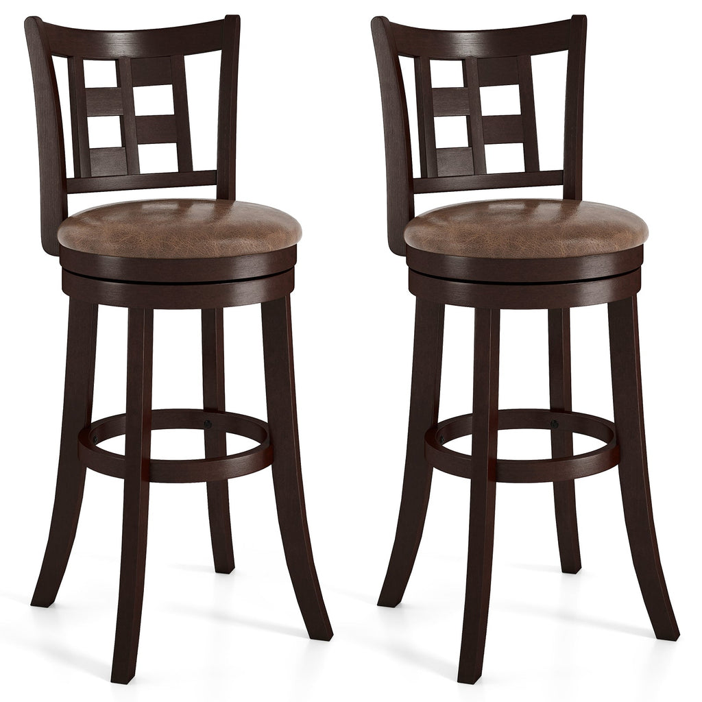 Set of 2 Bar Stools Swivel Bar Chairs with Footrest and Lattice Backrest