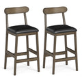 Set of 2 Bar Stools Upholstered with Rubber Wood Legs and Footrests-Oak