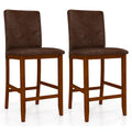 Set of 2 Counter Barstools with Rubberwood Legs and Upholstered Seat-Walnut