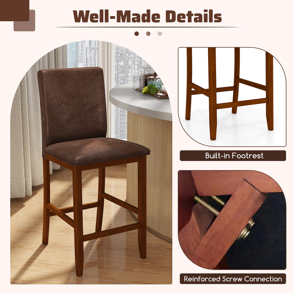 Set of 2 Counter Barstools with Rubberwood Legs and Upholstered Seat-Walnut