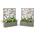 Set of 2 Decorative Raised Garden Bed with Trellises-Rust