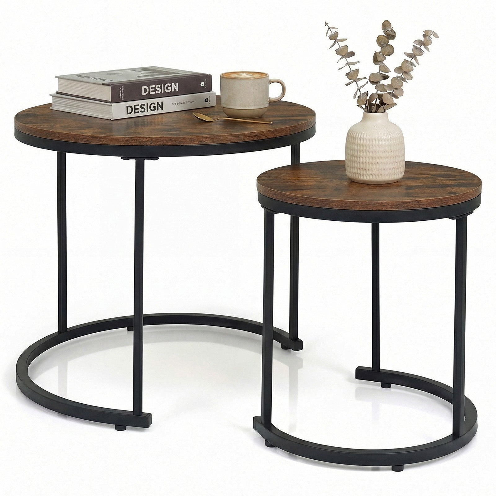 Set of 2 Modern Round Stacking Nesting Coffee Tables for Living Room