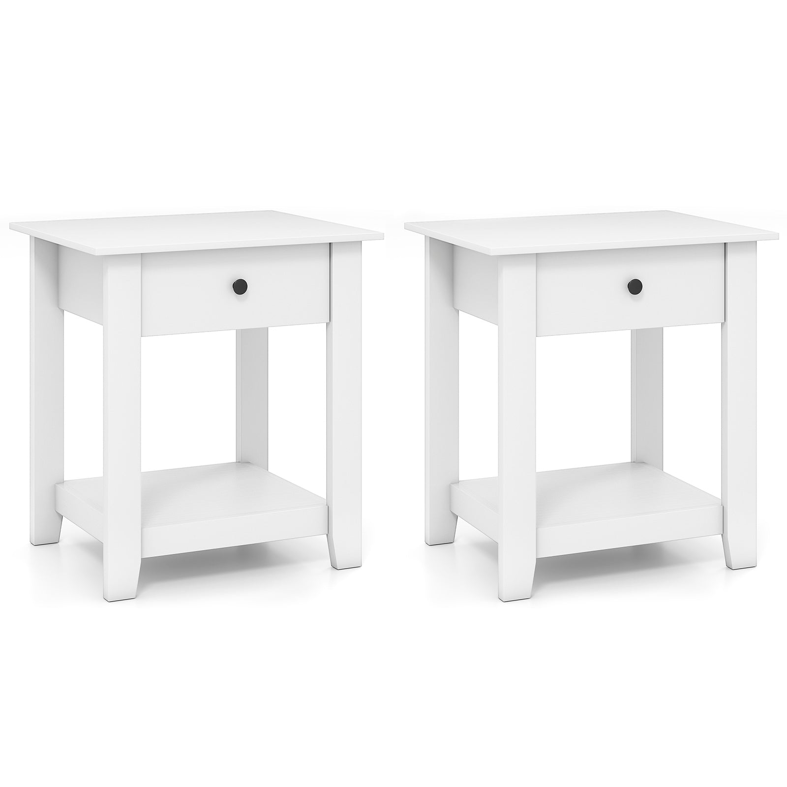 Set of 2 Nightstand with Drawer 3-Tier Modern Bedside Table with Open Shelf and Storage