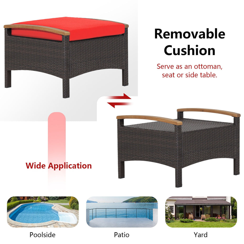 Set of 2 Fade-Resistant Wicker Patio Ottoman