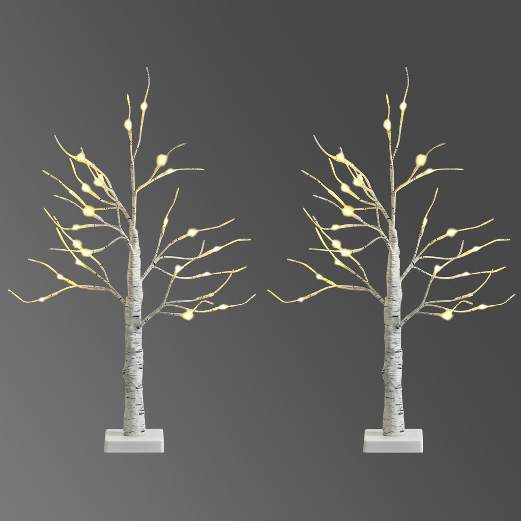 Set of 2 Pre-lit White Twig Birch Tree Battery Powered for Christmas Holiday